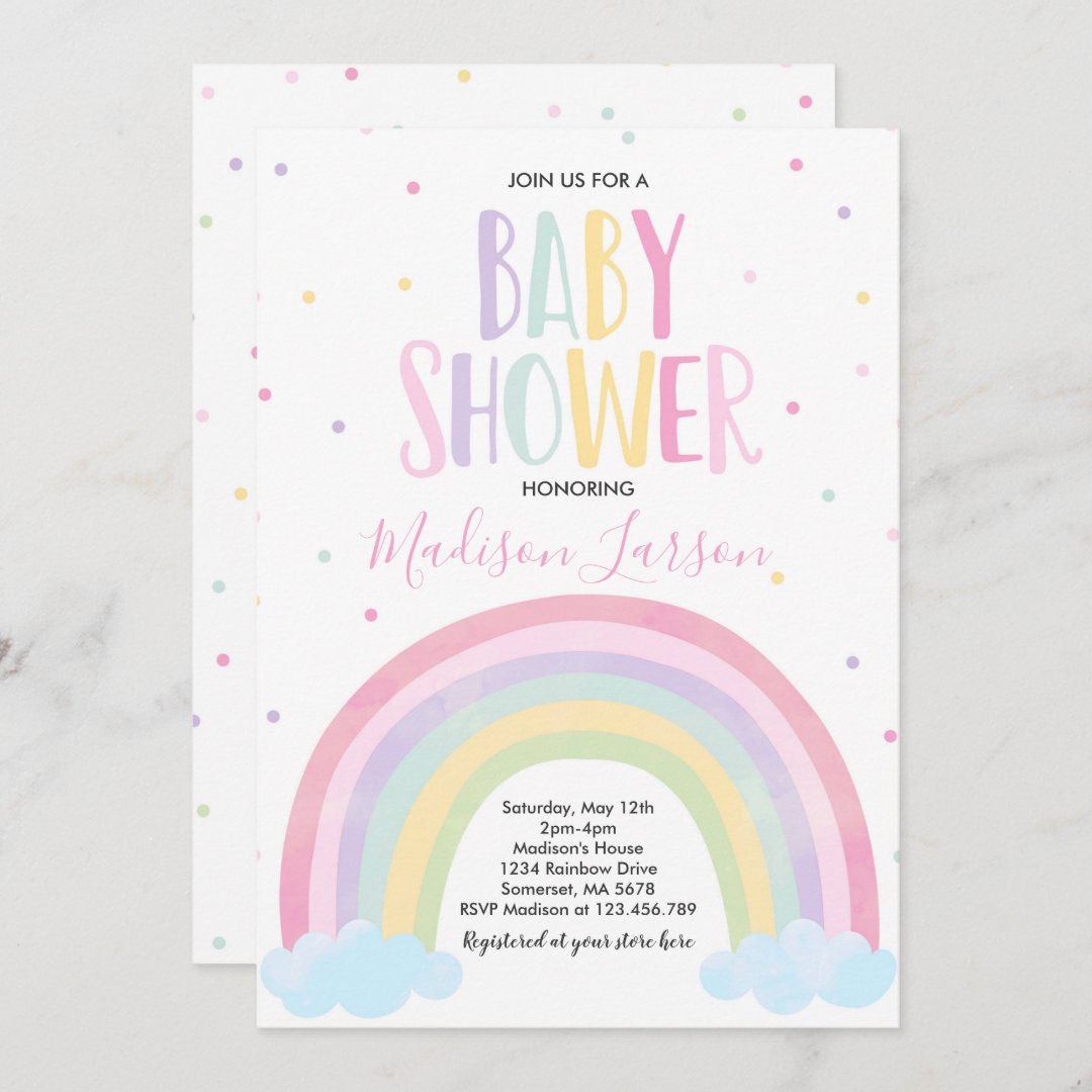 Rainbow Baby Shower Invitation Pastel Rainbow Baby | Zazzle