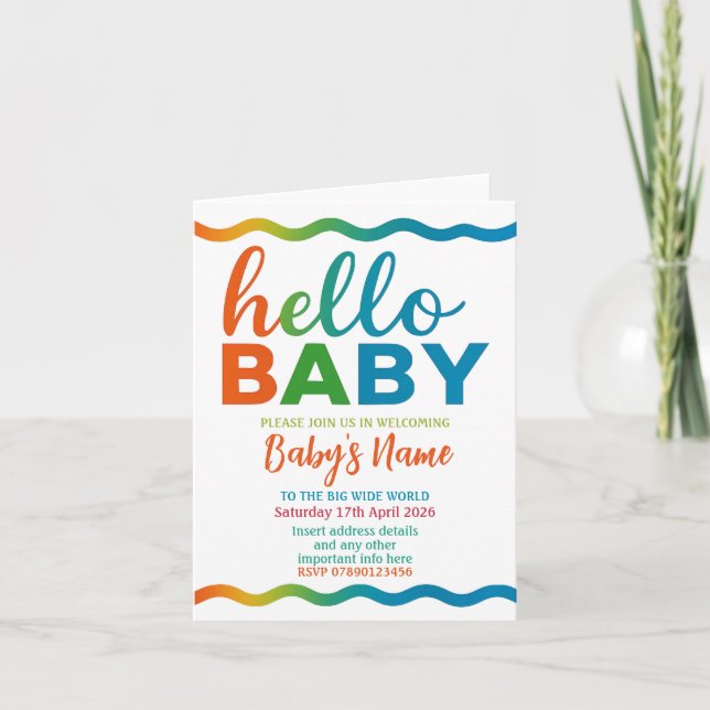 Rainbow baby shower invitation personalized invite (Front)