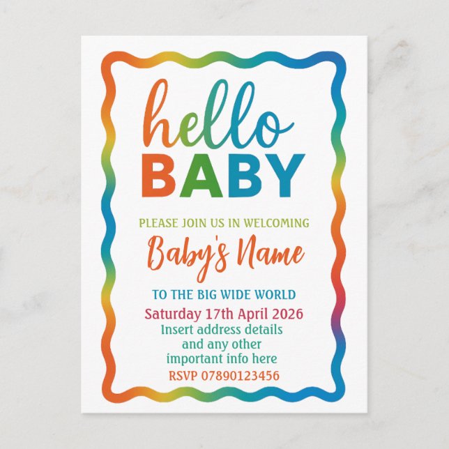 Rainbow baby shower invitation personalized invite (Front)