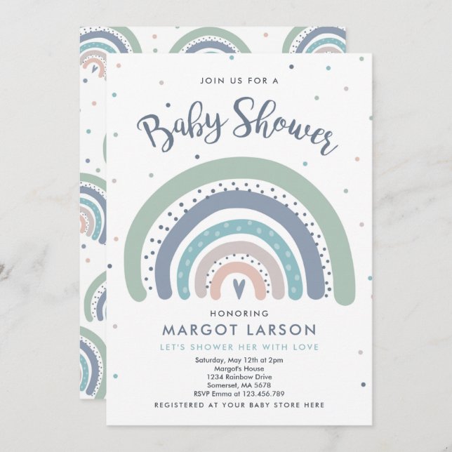 Rainbow Baby Shower Invite Muted Pastel Rainbow (Front/Back)