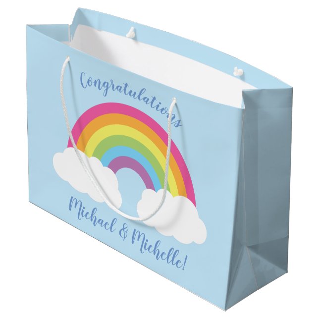Rainbow Baby Shower Large Gift Bag (Back Angled)