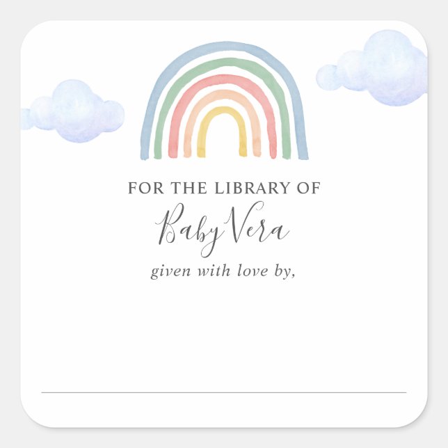 Rainbow Baby Shower Library Square Sticker (Front)