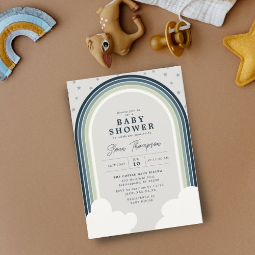 Rainbow Baby Shower Muted Colors Boy Invitation