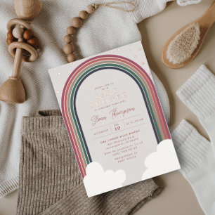 Rainbow Baby Shower Muted Colors Girl Rose Foil Invitation