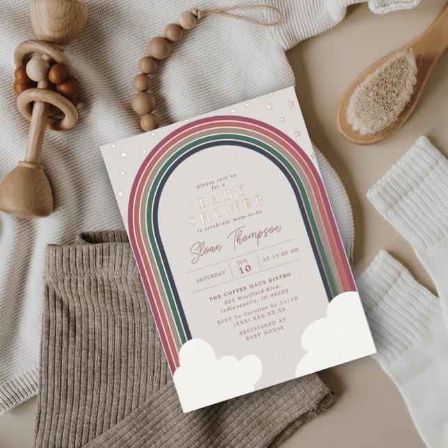 Rainbow Baby Shower Muted Colors Girl Rose  Foil Invitation (Creator Uploaded)