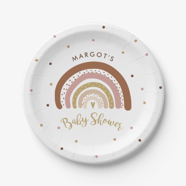 Rainbow Baby Shower Muted Pastel Rainbow Paper Plates (Front)