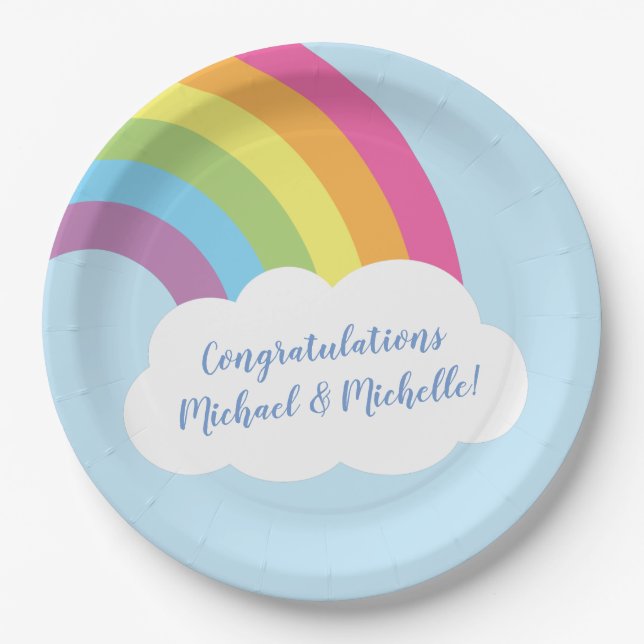  Rainbow Baby Shower Paper Plates (Front)