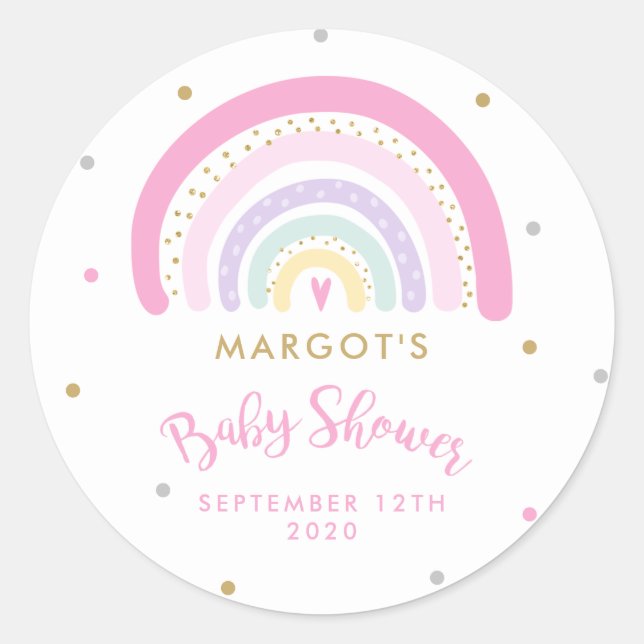 Rainbow Baby Shower Pastel Classic Round Sticker (Front)