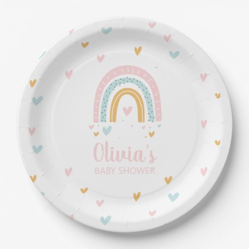 Rainbow Baby Shower pastel hearts Paper Plates