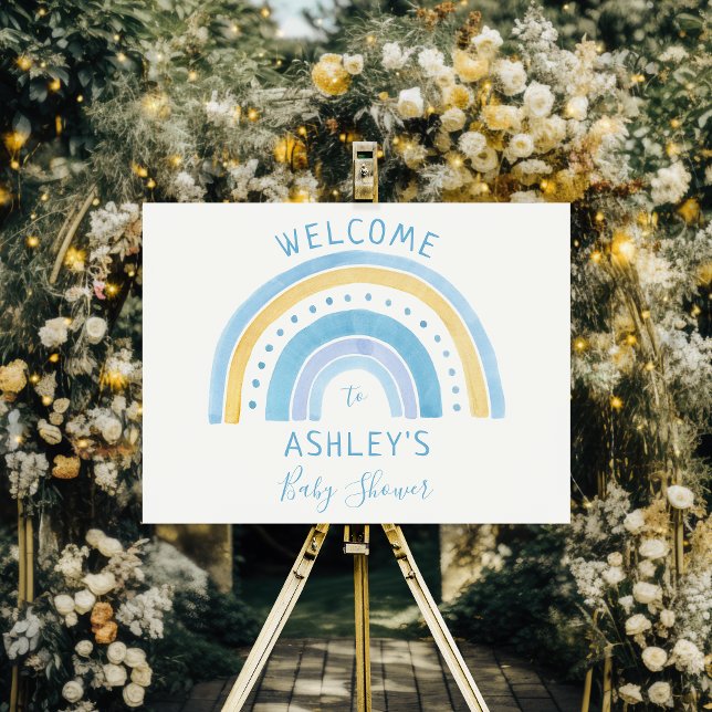 Rainbow Baby Shower Paster Watercolor Welcome Foam Board (Rainbow welcome sign for boy baby shower)