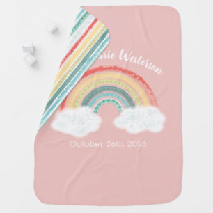 Rainbow Baby Shower Pink Baby Blanket