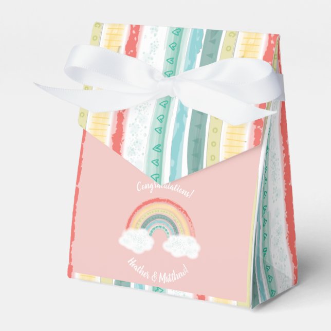 Rainbow Baby Shower Pink Favor Boxes (Front Side)