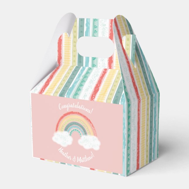 Rainbow Baby Shower Pink Favor Boxes (Front Side)