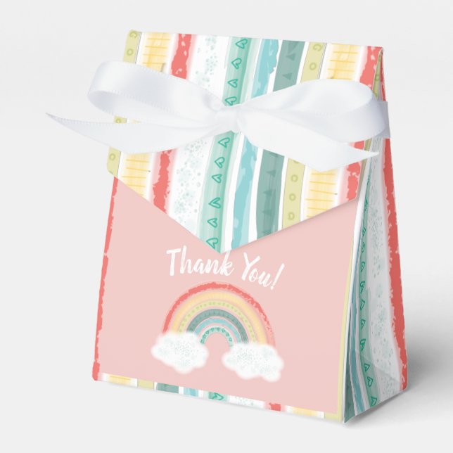 Rainbow Baby Shower Pink Favor Boxes (Front Side)