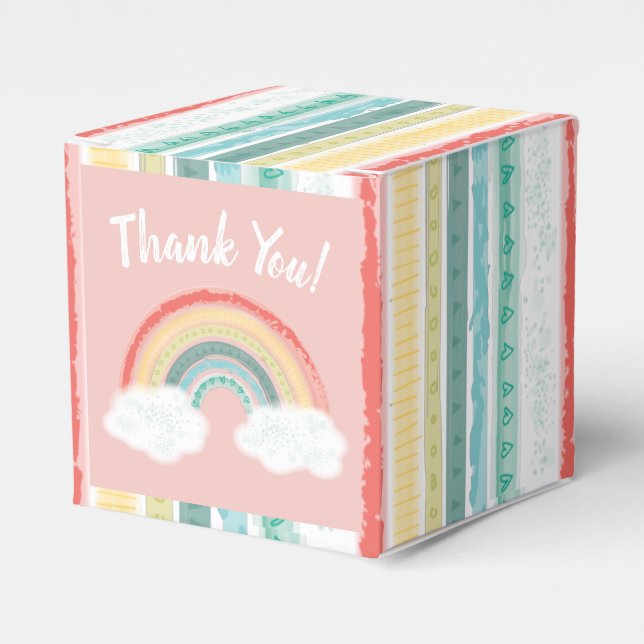 Rainbow Baby Shower Pink Favor Boxes (Front Side)