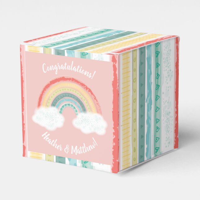 Rainbow Baby Shower Pink Favor Boxes (Front Side)