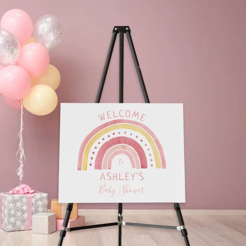 Rainbow Baby Shower Pink Pastel Watercolor Welcome Foam Board