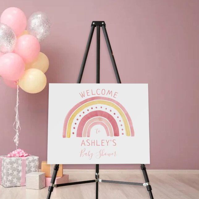 Rainbow Baby Shower Pink Pastel Watercolor Welcome Foam Board (Creator Uploaded)
