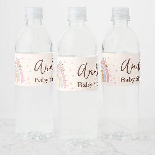 Rainbow Baby Shower Pink Water Bottle Label