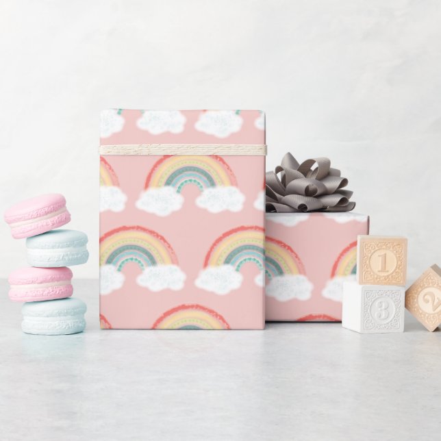 Rainbow Baby Shower Pink Wrapping Paper (Baby Shower)
