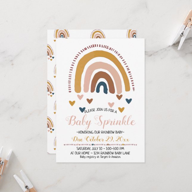 Rainbow Baby Sprinkle Gender Neutral Shower Invitation (Front/Back In Situ)