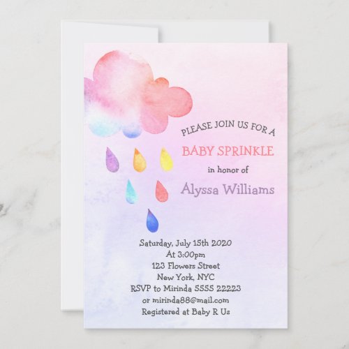 Rainbow Baby Sprinkle Raindrops Colorful Cute Invitation