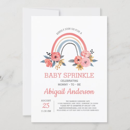 Rainbow Baby Sprinkle Stylish Modern Floral Invitation