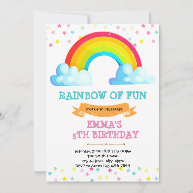 Rainbow baby sprinkles birthday party invitation (Front)