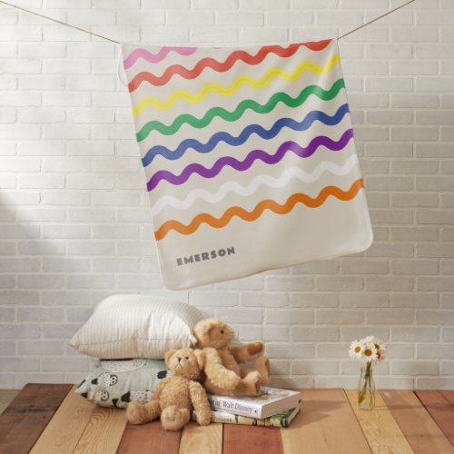 Rainbow Baby Squiggle with Name Baby Blanket