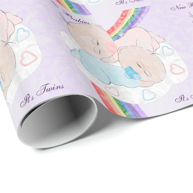 Rainbow Baby Twins Customized Wrapping Paper (Roll Corner)