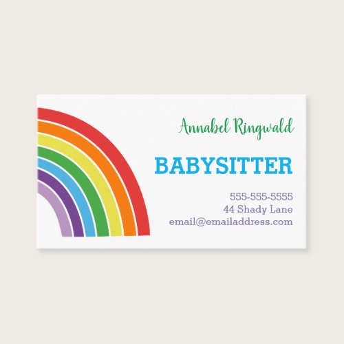 Rainbow Babysitter Childcare Provider Pretty Business Card Rainbow Babysitter Childcare Provider Pretty Business Card