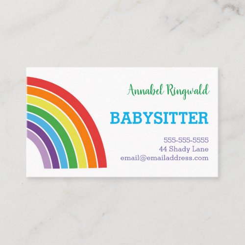 Rainbow Babysitter Childcare Provider Pretty Business Card