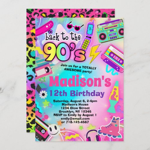 Rainbow Back to the 90s Birthday Party Invitation