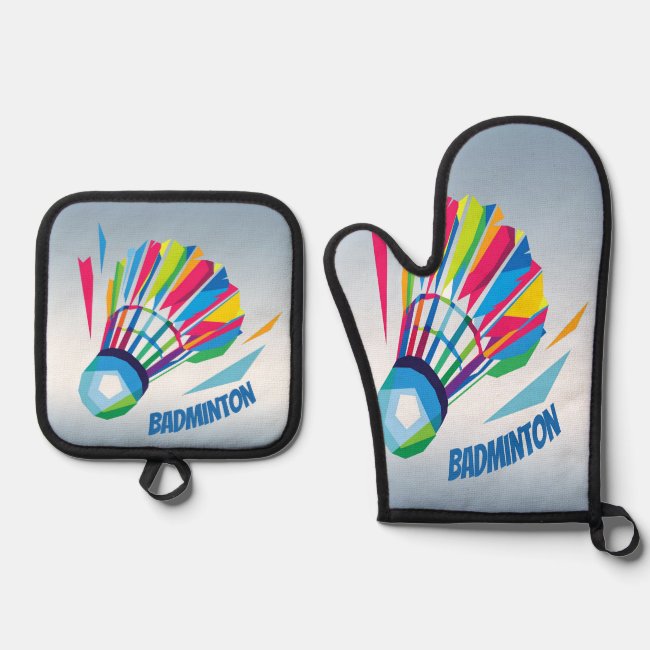 Rainbow Badminton Oven Mitt and Pot Holder Set