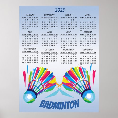 Rainbow Badminton Shuttlecock 2023 Calendar Poster