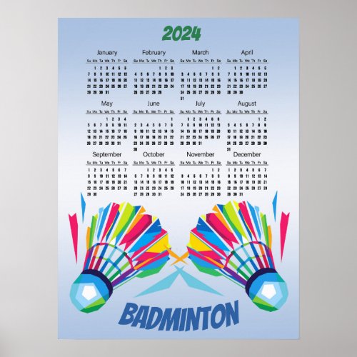 Rainbow Badminton Shuttlecock 2024 Calendar Poster