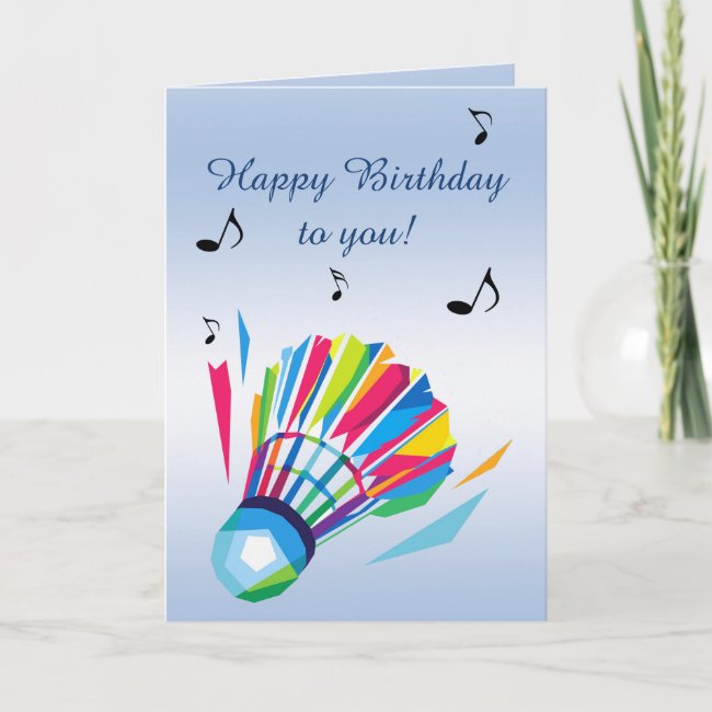 Rainbow Badminton Shuttlecock Blue Birthday Card