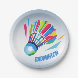 Rainbow Badminton Shuttlecock Blue Paper Plates