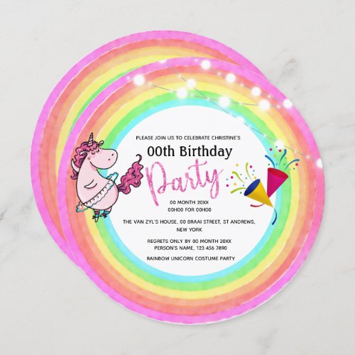 Rainbow ballerina 2 photo girly unicorn birthday invitation