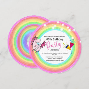 Rainbow ballerina 2 photo girly unicorn birthday invitation
