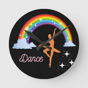 Rainbow Ballerina Dance Round Clock