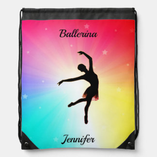 Rainbow Ballerina Drawstring Bag