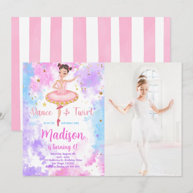 Rainbow Ballerina Photo Invitation  (Front/Back)
