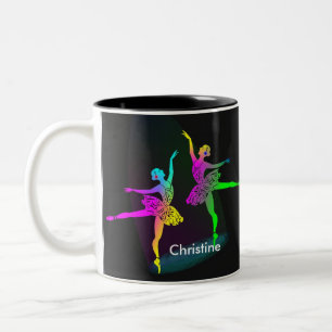 Rainbow Ballerinas Dancing Personalized Two-Tone Coffee Mug