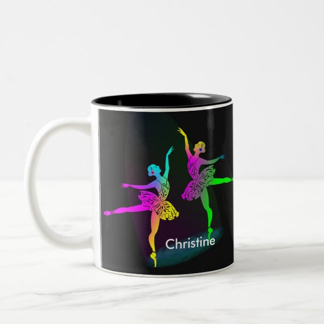 Rainbow Ballerinas Dancing Personalized Two-Tone Coffee Mug (Left)