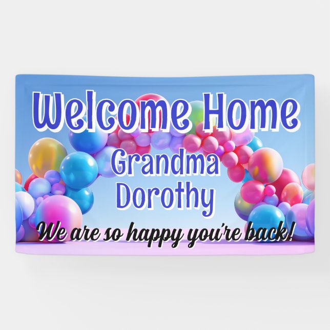 Rainbow Balloon Arch Custom Welcome Home Sign (Horizontal)