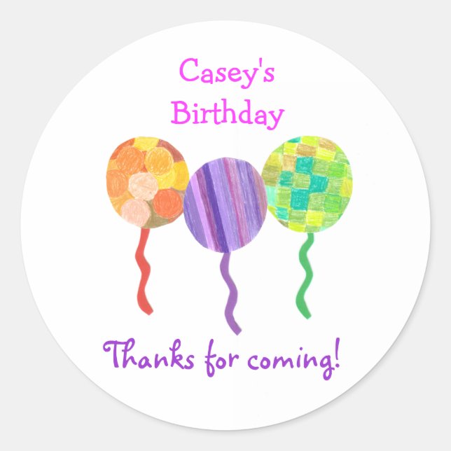 Rainbow balloon birthday favor label (Front)