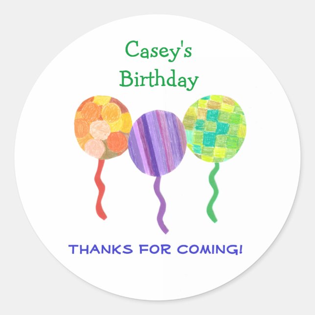 Rainbow balloon birthday favor label (Front)