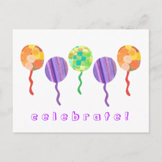 Rainbow balloon birthday party invitation postcard