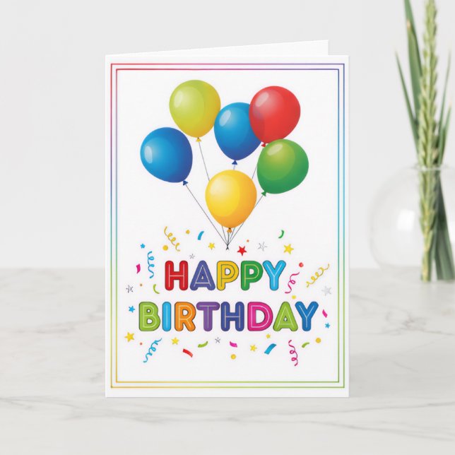 Rainbow Balloon Celebration – Happy Birthday Card (Front)